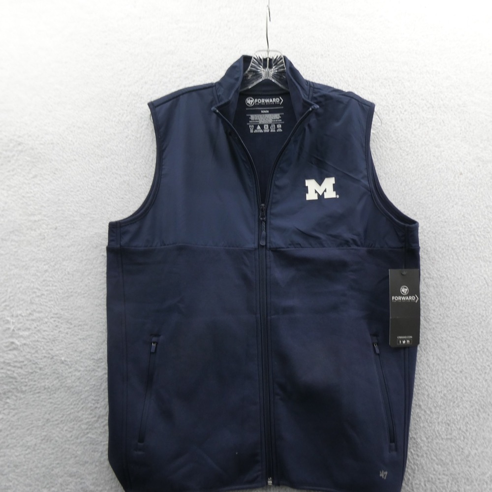 '47 Brand Vest Mens Medium Michigan Wolverines Navy Blue Full Zip Jacket New